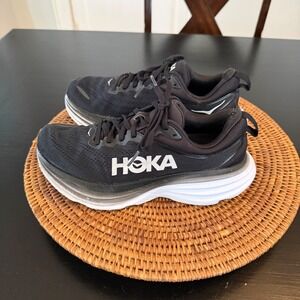 Hoka Bondi 8 Womens Running Shoes Black White Chunky Sneakers 1127952-BWHT